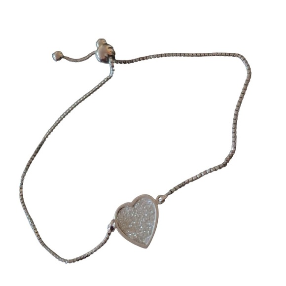 Sterling Silver faux diamonds  bling Heart Pendant box bracelet - Picture 11 of 11